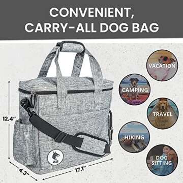 Top Dog Pet Gear Grey Dog Travel Bag for Supplies - Includes Travel Bag, Travel Dog Bowls, Food Storage - Airline Approved Dog Bags for Traveling - Dog Travel Accessories for Camping, Beach