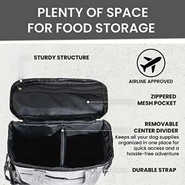 Top Dog Pet Gear Grey Dog Travel Bag for Supplies - Includes Travel Bag, Travel Dog Bowls, Food Storage - Airline Approved Dog Bags for Traveling - Dog Travel Accessories for Camping, Beach