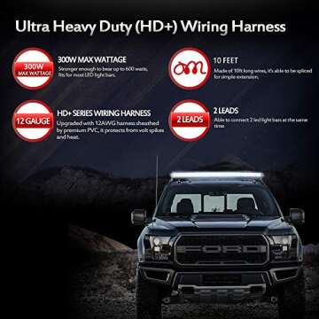MICTUNING HD+ 12 Gauge LED Light Bar Wiring Harness Kit with 60Amp Relay, 3 Free Fuse, On-Off Waterp...