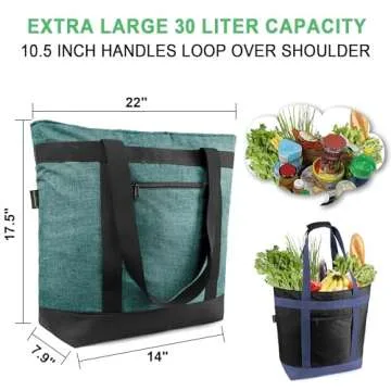 BeeGreen Insulated Cooler Bags Waterproof Soft Cold Bag for Pincin Grocery Travel Large Collapsible Food Lunch Bag with Zippered Top Leak Proof Portable Thermal Bag with Handles