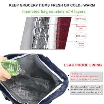 BeeGreen Insulated Cooler Bags Waterproof Soft Cold Bag for Pincin Grocery Travel Large Collapsible Food Lunch Bag with Zippered Top Leak Proof Portable Thermal Bag with Handles