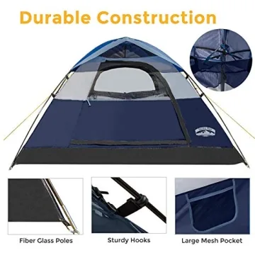 Pacific Pass 2 Person Family Dome Tent with Removable Rain Fly, Easy Set Up for Camp Backpacking Hiking Outdoor, 82.7 x 82.7 x 47.2 inches, Navy Blue