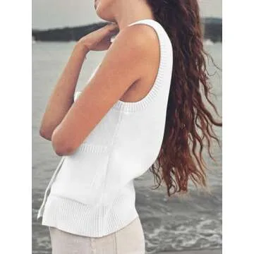 Yousify Women's Sweater Vests Tank Tops Business Casual Outfits for Women Spring Clothes Trendy White M