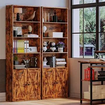 IRONCK Industrial Bookshelves and Bookcases with Doors Floor Standing 6 Shelf Display Storage Shelve...