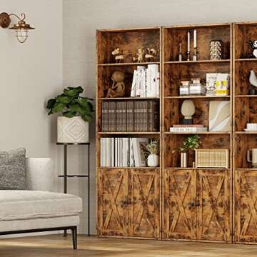 IRONCK Industrial Bookshelves and Bookcases with Doors Floor Standing 6 Shelf Display Storage Shelves 70 in Tall Bookcase for Home Office, Living Room