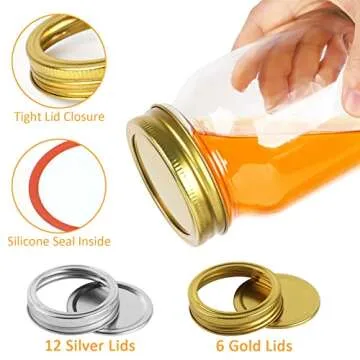 Jaisie.W Mason Jars 16 oz 12Pack with 6 Extra Lids, Glass Pint Canning Jars 16 oz - 16oz mason jars ...