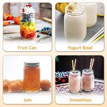 Jaisie.W Mason Jars 16 oz 12Pack with 6 Extra Lids, Glass Pint Canning Jars 16 oz - 16oz mason jars with silver lids and extra 6 gold lids for Canning/Preserving/Meal Prep