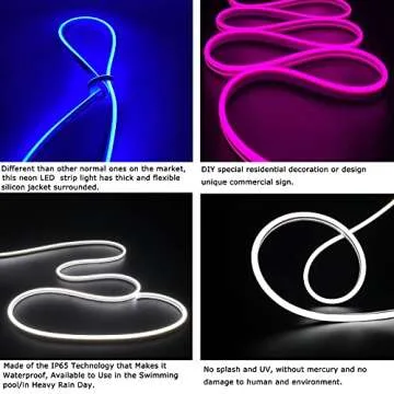 JO.KO LED Neon Light Strip 12v Waterproof DIY 16.4 Ft White