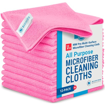12" x 12" MW Pro Multi-Surface Microfiber Cleaning Cloths | Pink - 12 Pack | Premium Microfiber Towe...