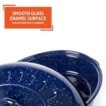 IMUSA USA 18" Traditional Vintage Style Blue Speckled Enamel on Steel Covered Oval Roaster