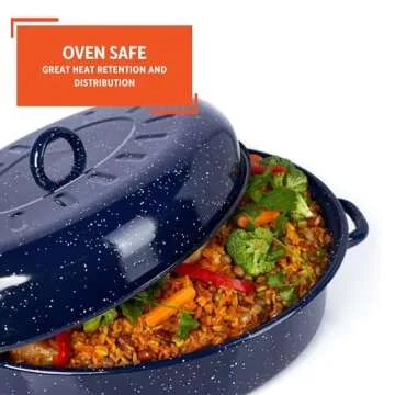 IMUSA USA 18" Traditional Vintage Style Blue Speckled Enamel on Steel Covered Oval Roaster