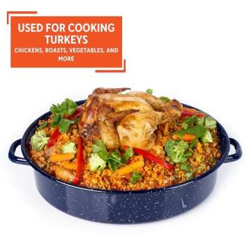 IMUSA USA 18" Traditional Vintage Style Blue Speckled Enamel on Steel Covered Oval Roaster