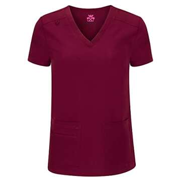 Natural Uniforms Women's Cool Stretch V-Neck Top and Cargo Pant Set (Burgundy, Medium)