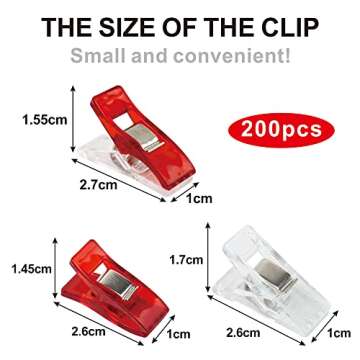 200PCS Sewing Clips for Fabric Multipurpose Sewing Clips with Plastic Box Package, Quilting Clips Su...