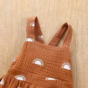 Newborn Girls Romper Jumpsuit Sun Print Sleeveless Cross Back Hairband One-Pieces Bodysuits (Brown, 6-12 Months, 12_Months)