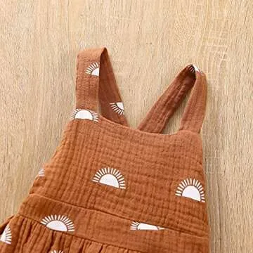 Newborn Girls Romper Jumpsuit Sun Print Sleeveless Cross Back Hairband One-Pieces Bodysuits (Brown, 6-12 Months, 12_Months)
