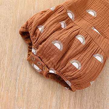 Newborn Girls Romper Jumpsuit Sun Print Sleeveless Cross Back Hairband One-Pieces Bodysuits (Brown, 6-12 Months, 12_Months)