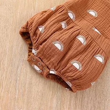 Newborn Girls Romper Jumpsuit Sun Print Sleeveless Cross Back Hairband One-Pieces Bodysuits (Brown, 6-12 Months, 12_Months)