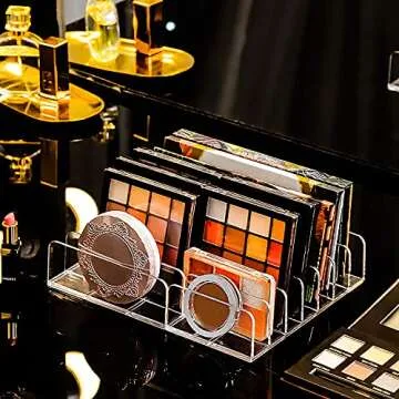 JessLab Eyeshadow Palette Makeup Organizer, Acrylic 7-Section Divided Make up Organizers and storage for Bathroom Vanity Countertop, Transparent, S