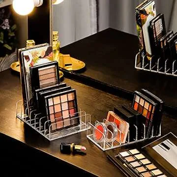 JessLab Eyeshadow Palette Makeup Organizer, Acrylic 7-Section Divided Make up Organizers and storage for Bathroom Vanity Countertop, Transparent, S