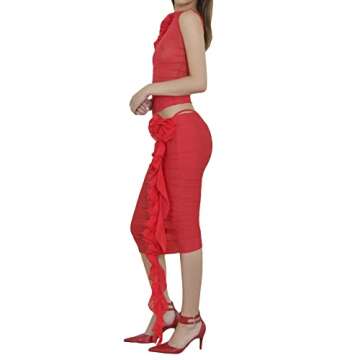 Yiiciovy Women Ruffle Tassel Y2K Fairy Grunge Dress 3D Flower Irregular Fringe Strapless Tube Dress Evening Party Clubwear (F Red, S)