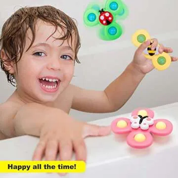 Suction Toys for Baby, 3PC Baby Bath Toys with Rotation Suction Cup for Baby Dining Table/Bathing/Tr...