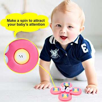 Suction Toys for Baby, 3PC Baby Bath Toys with Rotation Suction Cup for Baby Dining Table/Bathing/Travelling