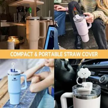 5-Pack Straw Covers Cap for Stanley Cup, Food-Grade Silicone Straw Toppers for 30&40 Oz Stanley Cups, Reusable Dust-Proof Straw Tips for 10mm (0.4in) Straws, Stanley Tumbler Accessories