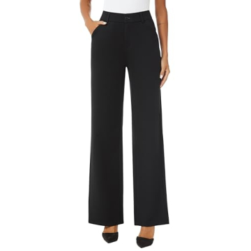 iChosy Women's High Waist Wide Straight Leg Trousers - Casual Slacks with Pockets in Black - Perfect...