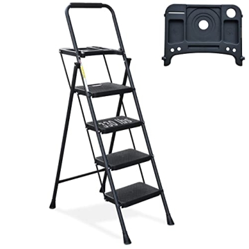HBTower 4 Step Steel Ladder with Tool Tray Non-Slip Design