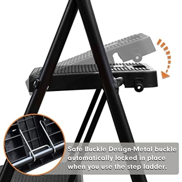 HBTower 4 Step Steel Ladder with Tool Tray Non-Slip Design