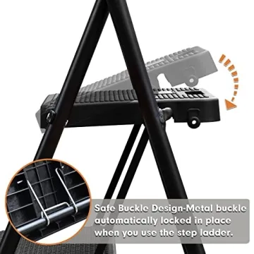 HBTower 4 Step Steel Ladder with Tool Tray Non-Slip Design