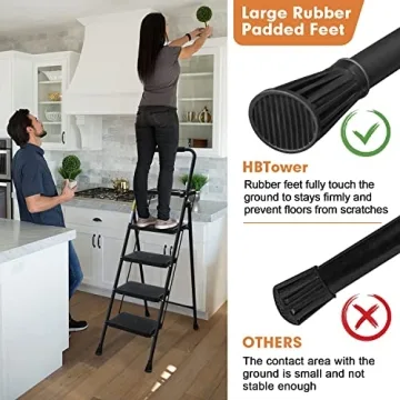 HBTower 4 Step Steel Ladder with Tool Tray Non-Slip Design