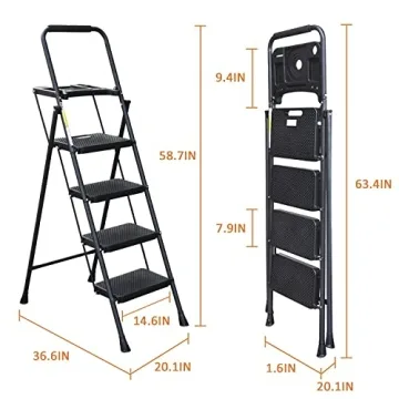 HBTower 4 Step Steel Ladder with Tool Tray Non-Slip Design