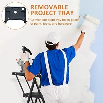 HBTower 4 Step Steel Ladder with Tool Tray Non-Slip Design