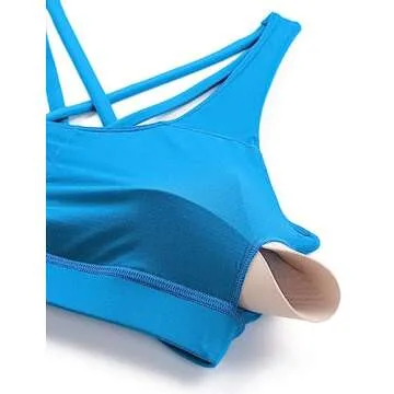 CRZ YOGA Strappy Sports Bras Padded Cami Madagascar Blue