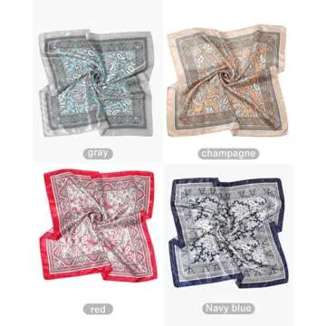 AWAYTR 23 Inches Satin Head Scarves for Women 4PCS Square Silk Like Hair Scarves Silk Hair Bandanas (Cashews (dark blue/red/light blue/khaki)