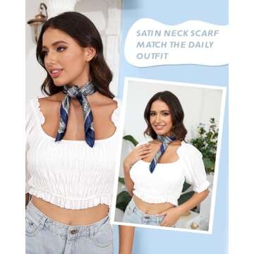 AWAYTR 23 Inches Satin Head Scarves for Women 4PCS Square Silk Like Hair Scarves Silk Hair Bandanas (Cashews (dark blue/red/light blue/khaki)