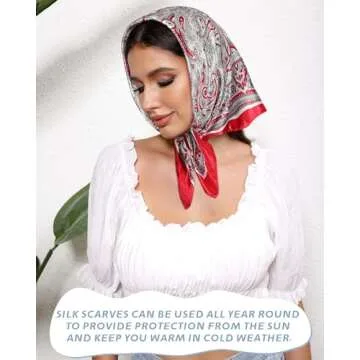 AWAYTR 23 Inches Satin Head Scarves for Women 4PCS Square Silk Like Hair Scarves Silk Hair Bandanas (Cashews (dark blue/red/light blue/khaki)