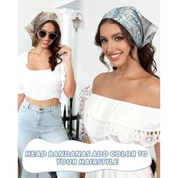 AWAYTR 23 Inches Satin Head Scarves for Women 4PCS Square Silk Like Hair Scarves Silk Hair Bandanas (Cashews (dark blue/red/light blue/khaki)