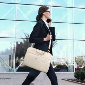 BAGSMART 15.6 inch Laptop Shoulder bag, Laptop Sleeve Compatible with MacBook Pro 16 Inch,15.6 inch HP,Dell,Acer Aspire,Asus Notebook,Laptop Protective Case with Shoulder Strap,Pocket,Handle,Beige