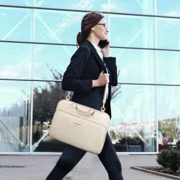 BAGSMART 15.6 inch Laptop Shoulder bag, Laptop Sleeve Compatible with MacBook Pro 16 Inch,15.6 inch HP,Dell,Acer Aspire,Asus Notebook,Laptop Protective Case with Shoulder Strap,Pocket,Handle,Beige