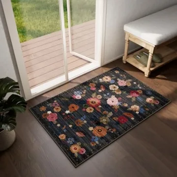 Entryway Floral Rug Non Slip 2'x3' Washable Mat