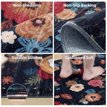 Entryway Floral Rug Non Slip 2'x3' Washable Mat