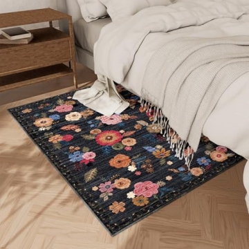 Entryway Floral Rug Non Slip 2'x3' Washable Mat