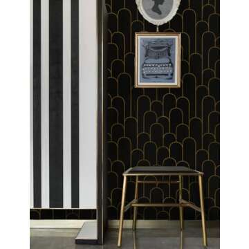 Modern Black and Gold Peel and Stick Wallpaper 17.3" x 118.7"
