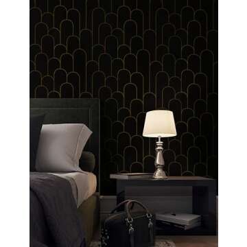 Modern Black and Gold Peel and Stick Wallpaper 17.3" x 118.7"