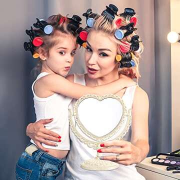 Jetec Heart Shaped Mirror Valentine‘s Day Gift Double Sided Dresser Vintage Makeup Cosmetic Mirror for Dressing Bathroom Bedroom(Beige)