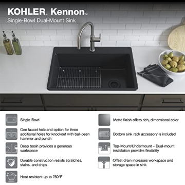 Kohler 33" Matte Black Neoroc Kitchen Sink for Modern Homes
