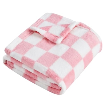 Yurhap Checkered Baby Blanket for Girls - Soft Pink Fleece Comfort